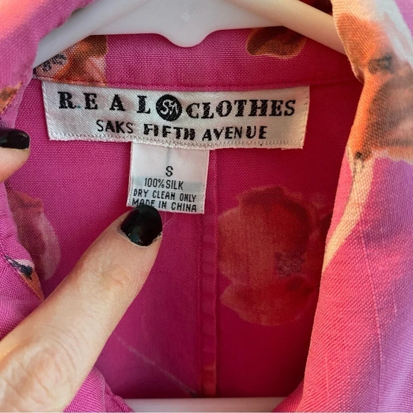 Vintage 90s Silk Floral Jacket Blazer Womens Size Small Pink Flower Print Granny - Picture 11 of 14